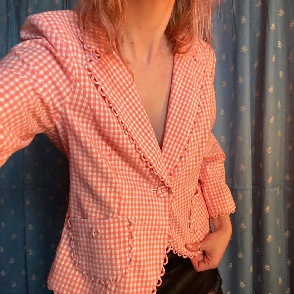 🌈 Y2K 2000s babydoll peach gingham blazer sz 12P